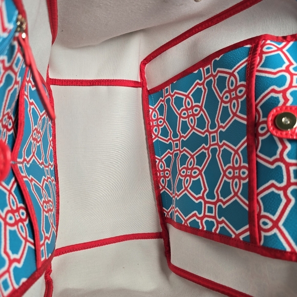 Kate Spade Moroccan Market Expandable Tote Bag In Turqouise/Flame Shoulder Bag - Picture 13 of 16